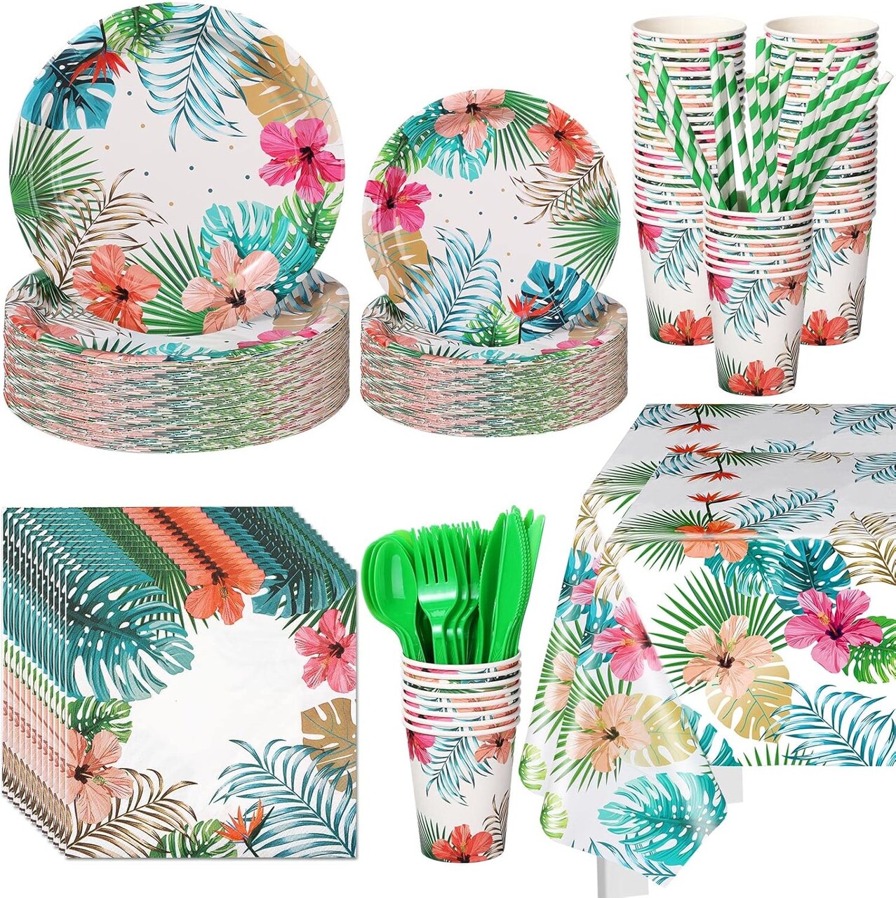 194 Pcs Hawaiian Luau Party Decorations Supplies (Color ,As Shown in the Pictures)